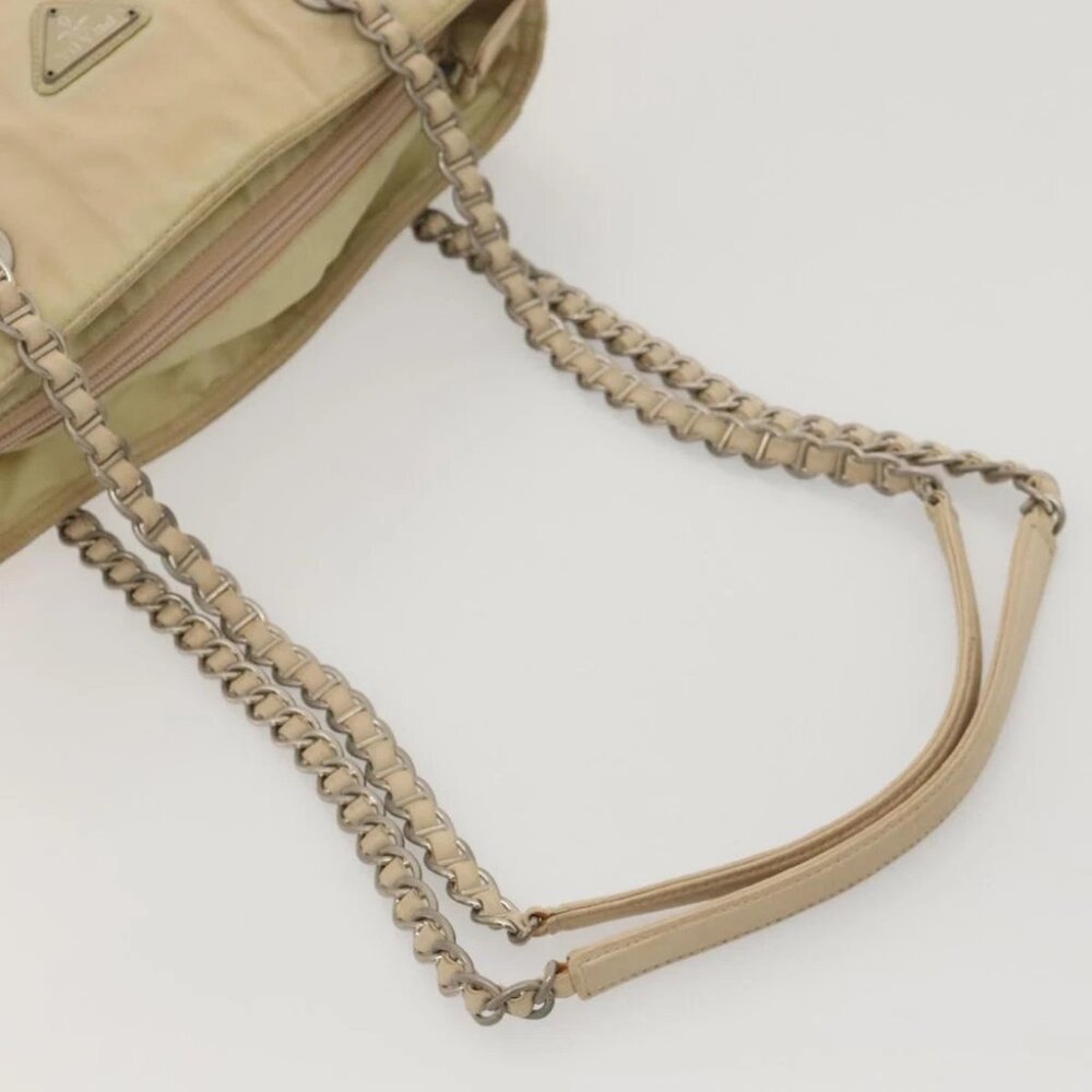 PRADA Chain Shoulder Bag Nylon Beige Auth BD1635 - Picture 8 of 14